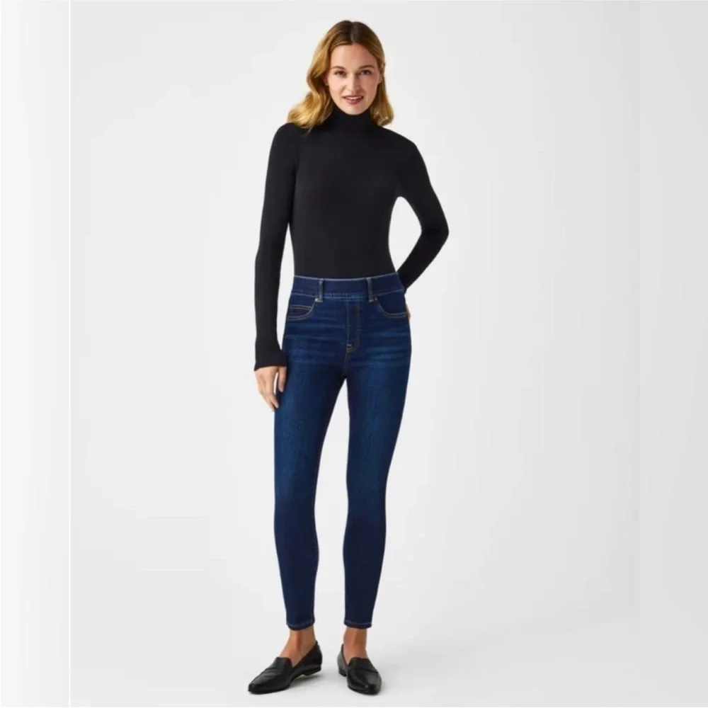 Spanx Womens Skinny Ankle Jeans Pull On Midnight Shade Regular High Rise Large
